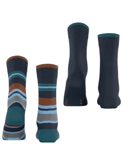2er-Set: Socken ''Retro Stripe'' in Dunkelblau/ Hellblau/ Braun