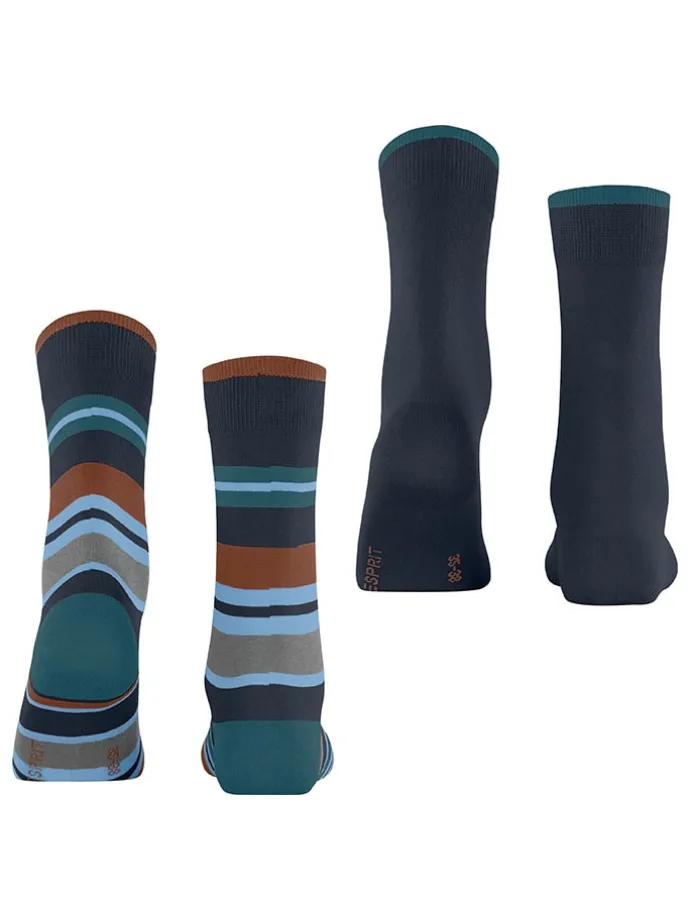 2er-Set: Socken ''Retro Stripe'' in Dunkelblau/ Hellblau/ Braun