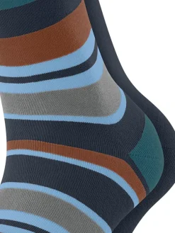 2er-Set: Socken ''Retro Stripe'' in Dunkelblau/ Hellblau/ Braun