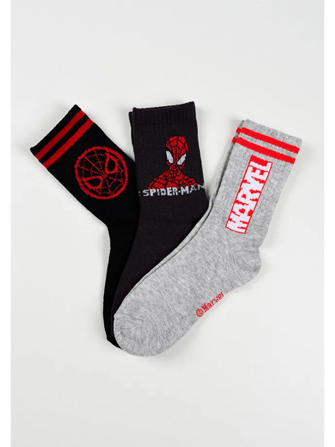3er-Set: Socken "Spiderman" in Grau/ Schwarz