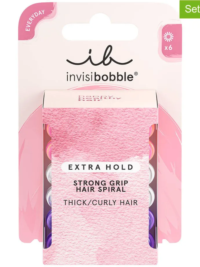 2er-Set: Spiral-Haarbänder "Extra Hold" in Rosa/ Weiß/ Lila - á 6 Stück