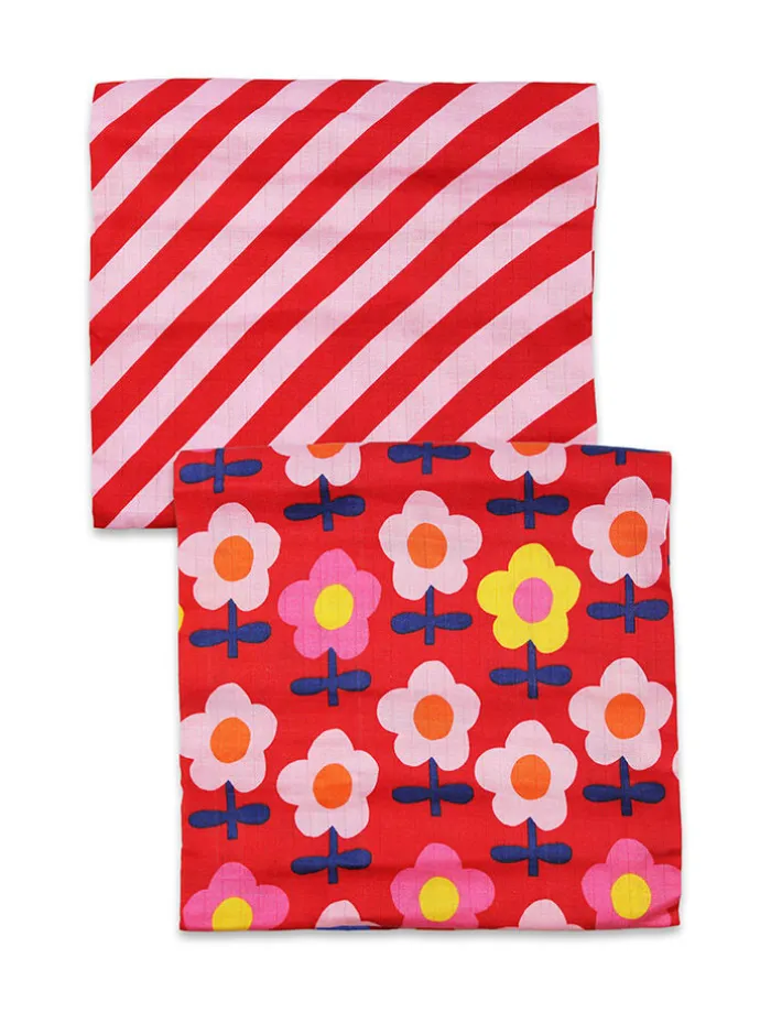 2er-Set: Spucktücher in Rot/ Bunt - (L)75 x (B)75 cm