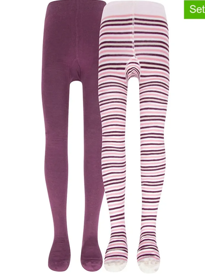 2er-Set: Strumpfhosen in Violett/ Creme