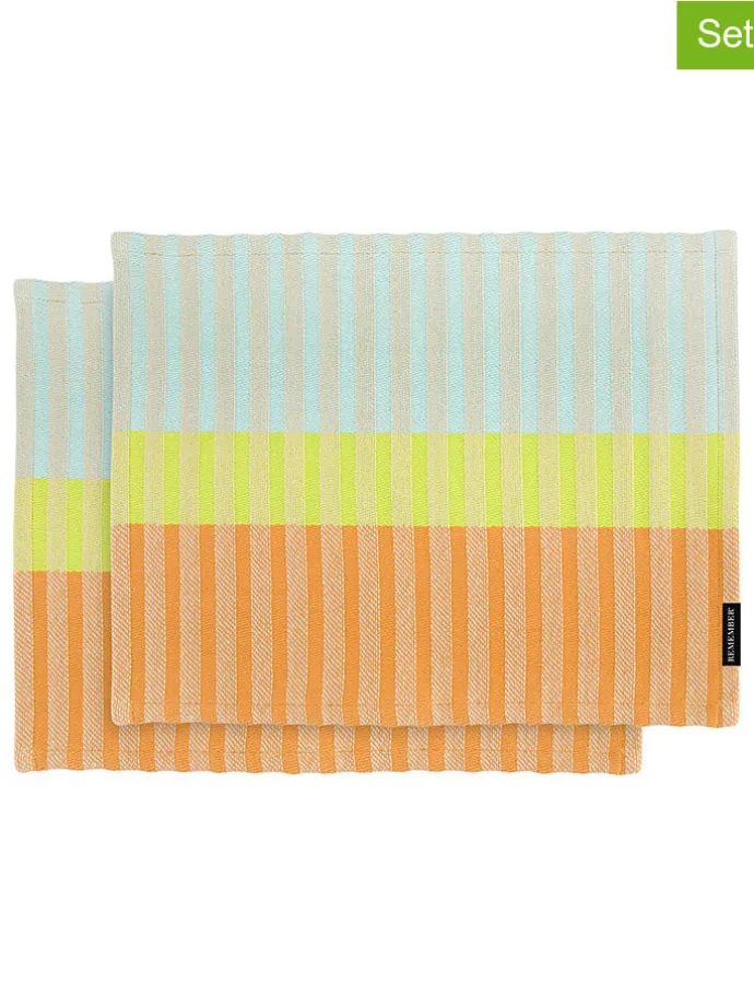 2er-Set: Tischsets "Ben" in Hellblau/ Hellgrün/ Orange - (L)43,5 x (B)32 cm