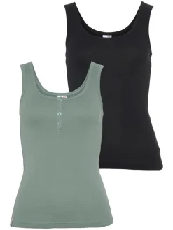 2er-Set: Tops in Grün/ Schwarz