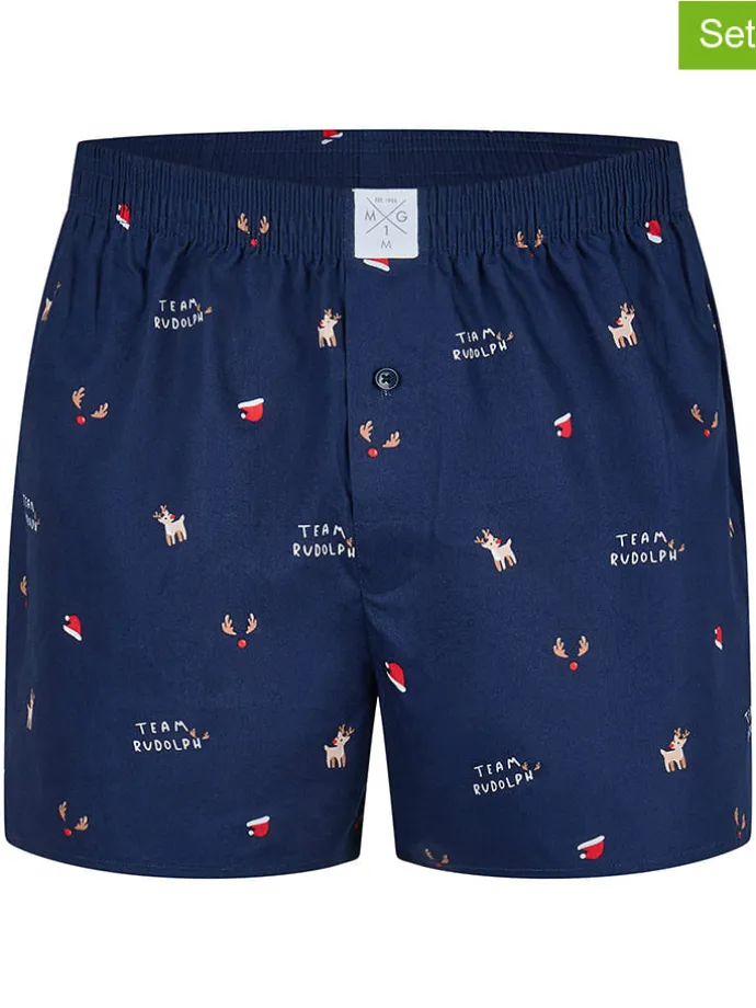3er-Set: Webboxershorts in Dunkelblau/ Rot