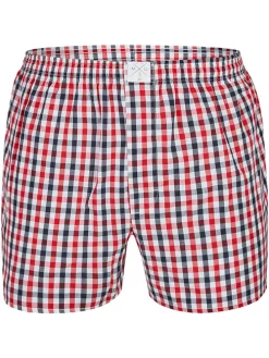 3er-Set: Webboxershorts in Dunkelblau/ Rot