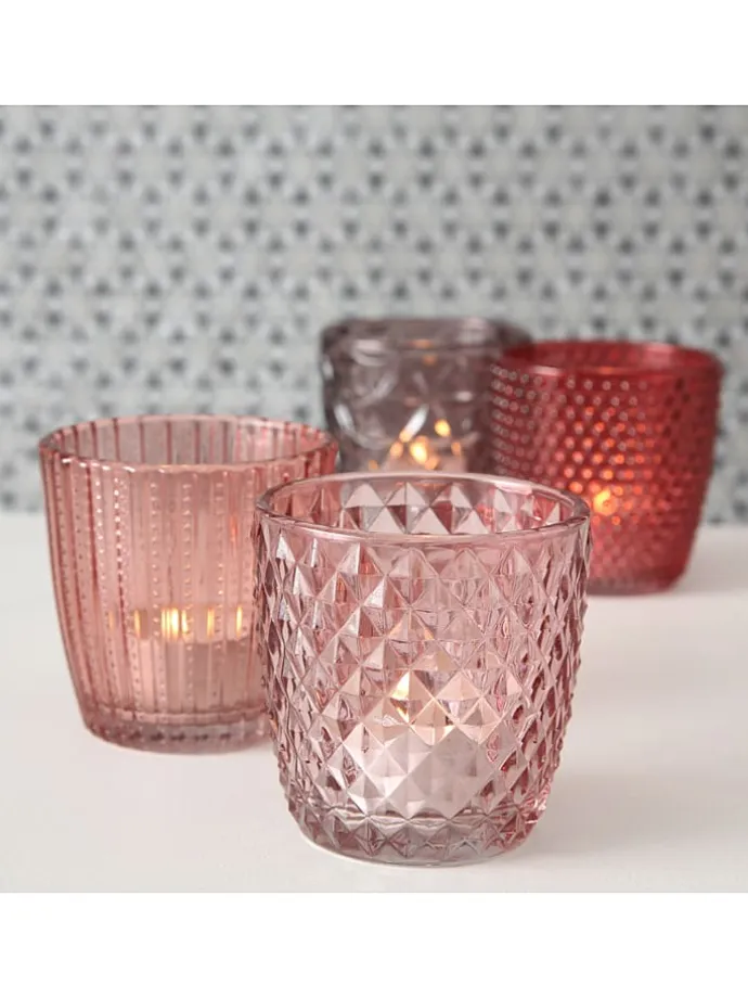 4er-Set: Windlichter "Marilu" in Rosa/ Pink/ Lila - (H)7,5 x Ø 7,5 cm