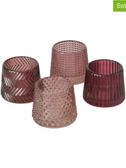 4er-Set: Windlichter ''Sabena'' in Rot/ Rosa - (H)7 cm