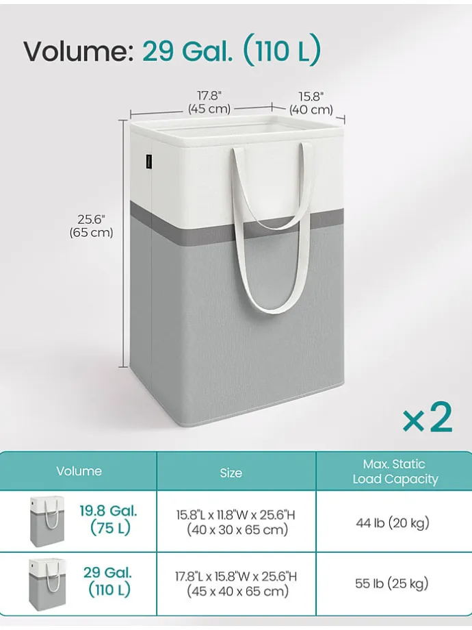 2er-Set: Wäschekörbe in Grau/ Weiß - (B)45 x (H)65 x (T)40 cm