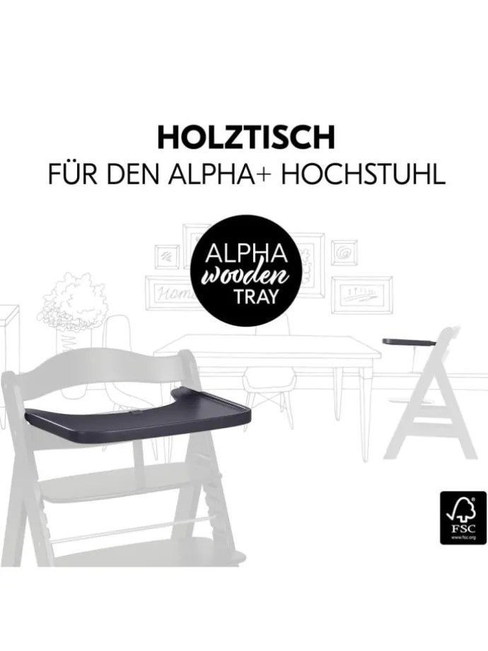Essbrett & Tisch aus Holz für Alpha Hochstühle in grau,schwarz