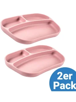 Esslern-Teller aus Silikon 2er Pack - Ro in rosa