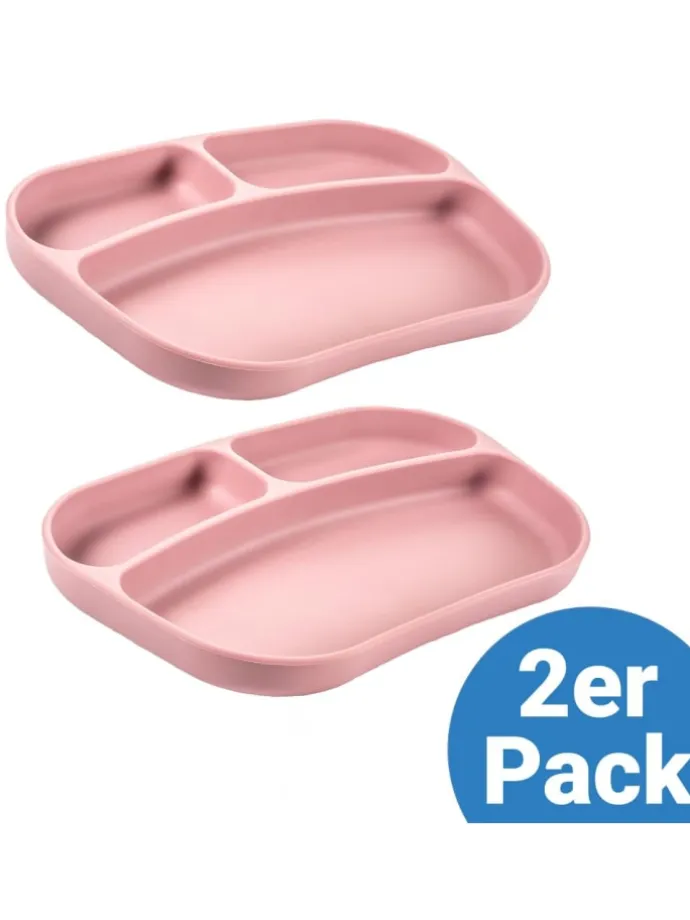 Esslern-Teller aus Silikon 2er Pack - Ro in rosa