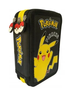 Federmappe 3-Fächer mit Inhalt Pikachu Design in Schwarz