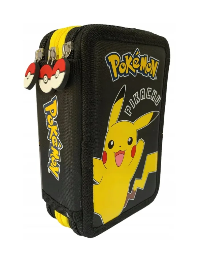 Federmappe 3-Fächer mit Inhalt Pikachu Design in Schwarz