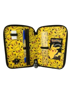 Federmappe 3-Fächer mit Inhalt Pikachu Design in Schwarz