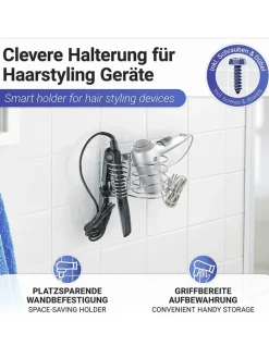 Föhn- & Glätteisenhalter in Silber - (B)21 x (H)11,5 x (T)12 cm