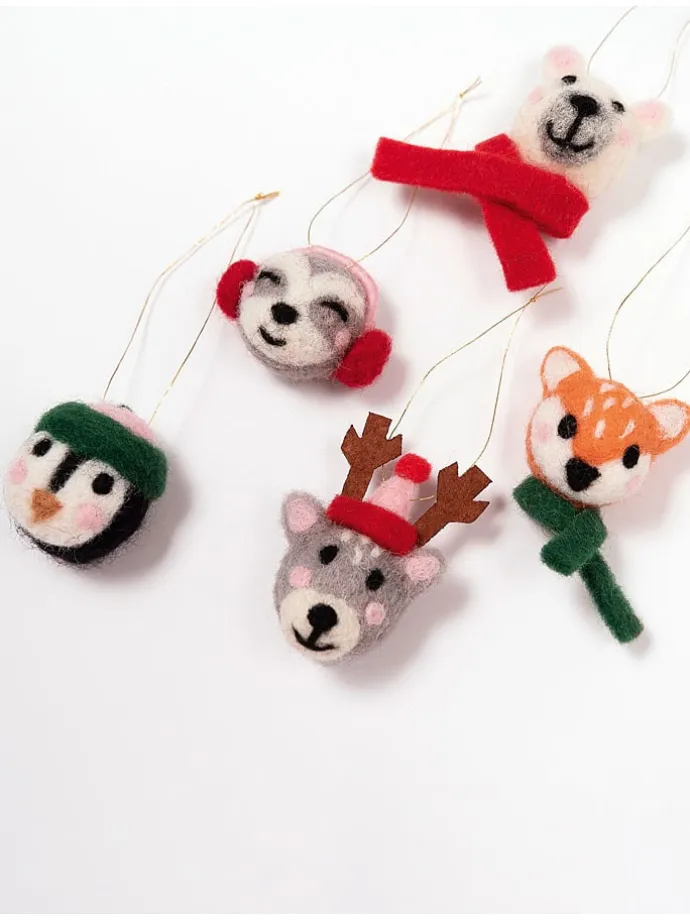 Filzkugeln "Winter Animals" in Rot/ Grau - 5 Stück