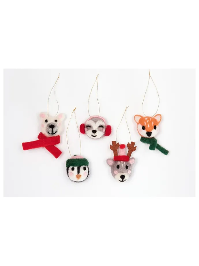 Filzkugeln "Winter Animals" in Rot/ Grau - 5 Stück