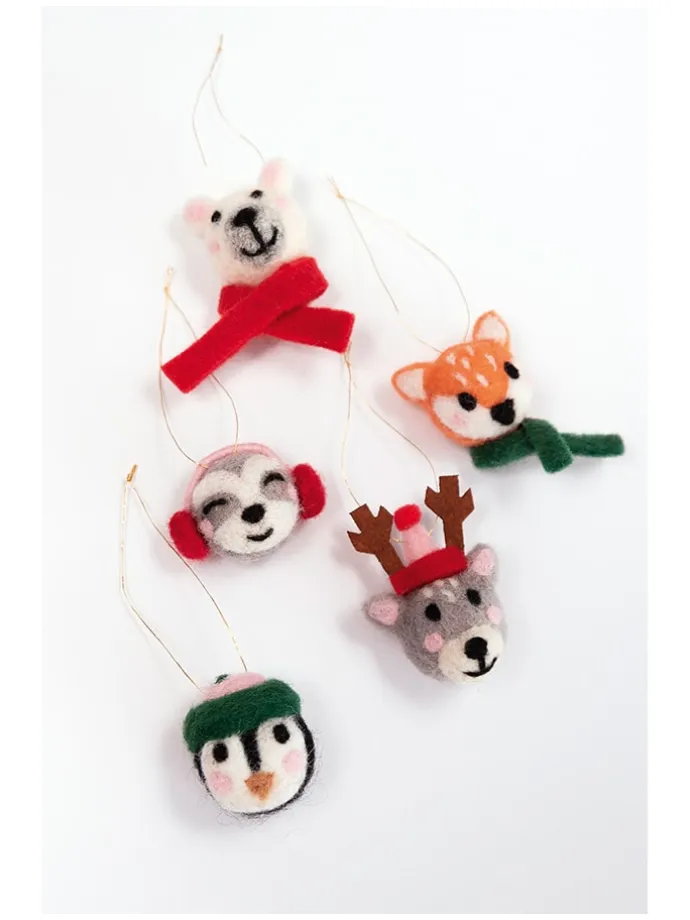 Filzkugeln "Winter Animals" in Rot/ Grau - 5 Stück
