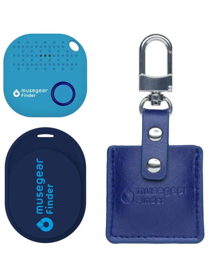 Finder Mini dunkelblau, Finder 2 hellblau, Finder 2 in Ledertasche Navy Blue