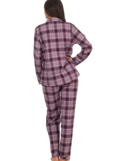 Flanell Pyjama Schlafanzug langarm Knopfleiste und Reverskragen - 50119 in beere