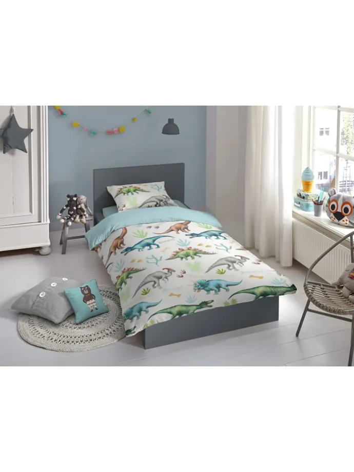 Flanell-Bettwäsche-Set "Dino" in Bunt