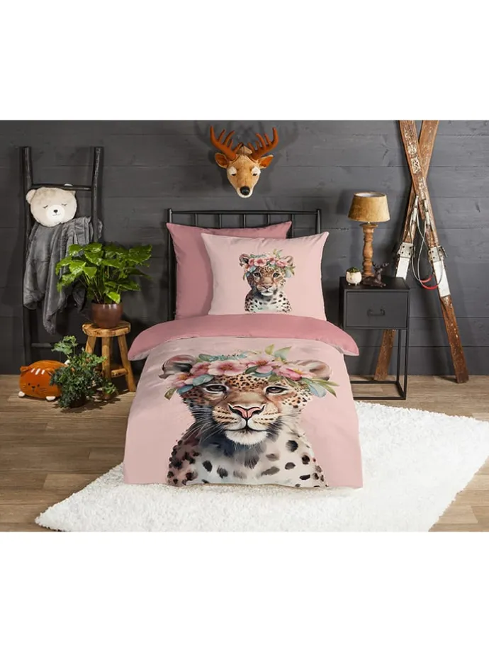 Flanell-Bettwäsche-Set "Kiran" in Rosa/ Hellbraun
