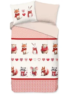 Flanell-Bettwäsche-Set "Timmy" in Weiß/ Rot