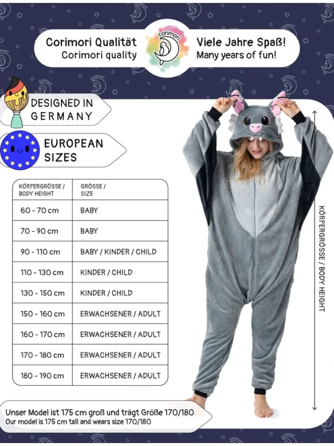 Fledermaus Kostüm Fasching in Anthrazit