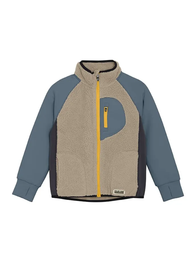 Fleecejacke in Beige/ Blau
