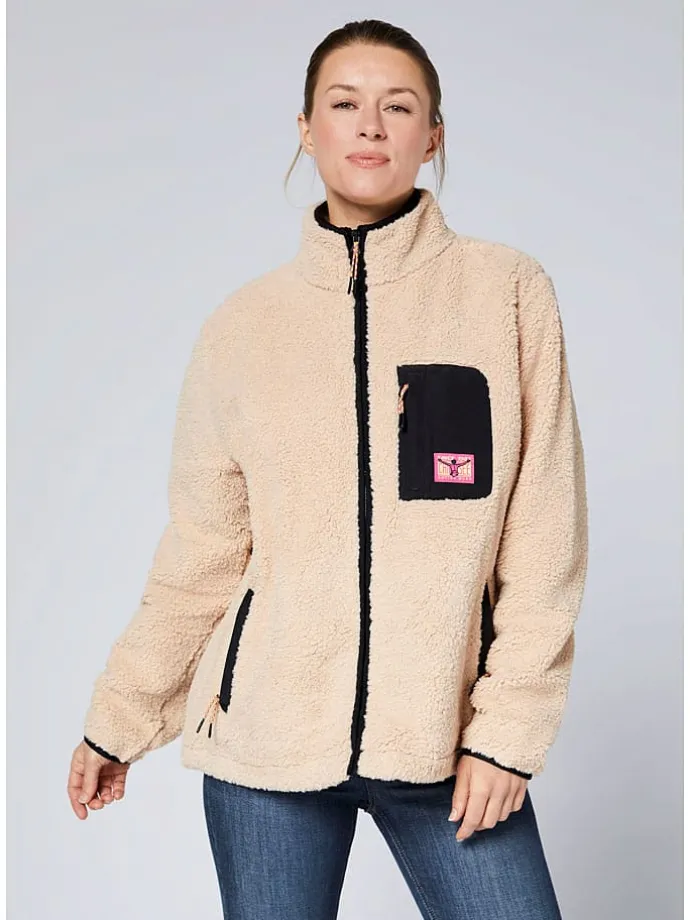 Fleecejacke in Beige/ Schwarz