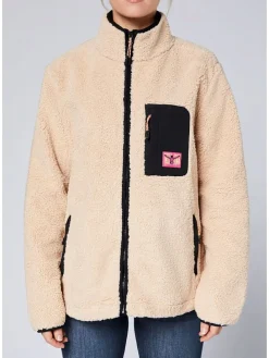 Fleecejacke in Beige/ Schwarz