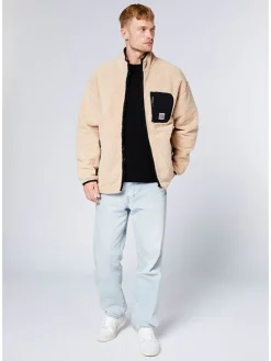 Fleecejacke in Beige/ Schwarz