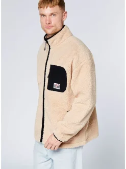 Fleecejacke in Beige/ Schwarz