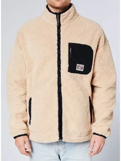 Fleecejacke in Beige/ Schwarz