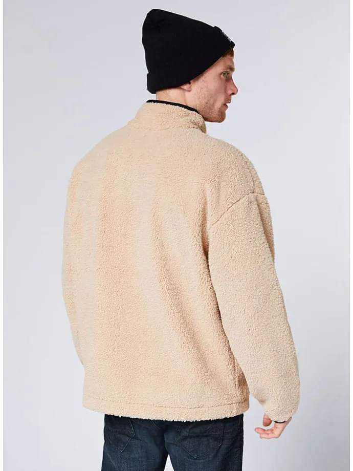 Fleecepullover in Beige/ Schwarz