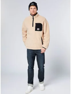 Fleecepullover in Beige/ Schwarz