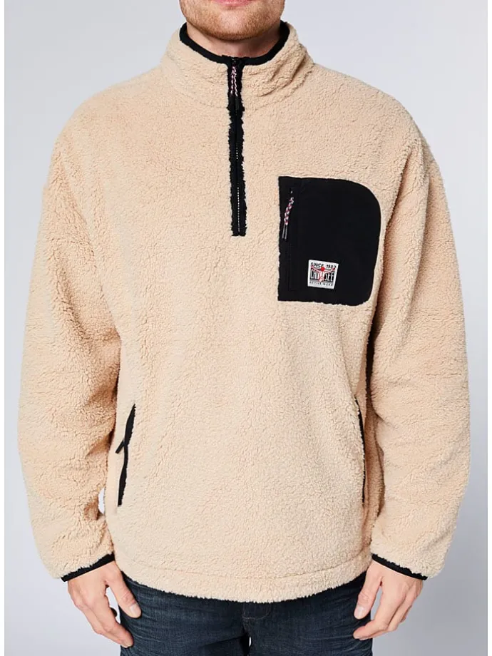 Fleecepullover in Beige/ Schwarz