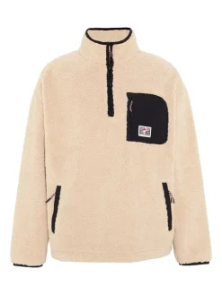 Fleecepullover in Beige/ Schwarz