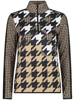 Fleecepullover in Beige/ Weiß/ Schwarz