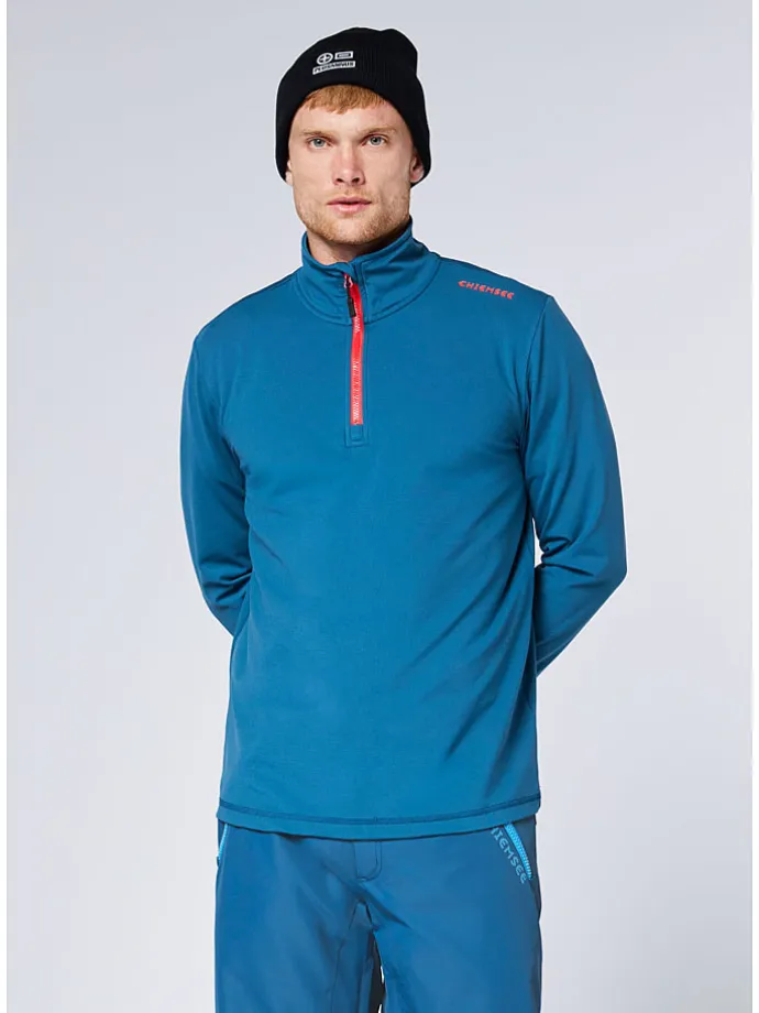 Fleecepullover in Blau/ Orange