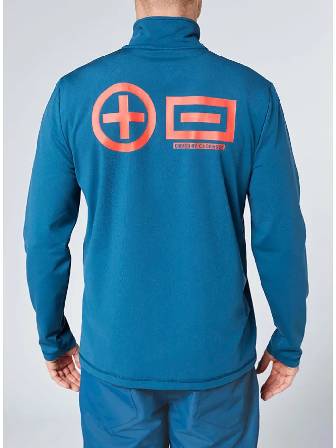 Fleecepullover in Blau/ Orange
