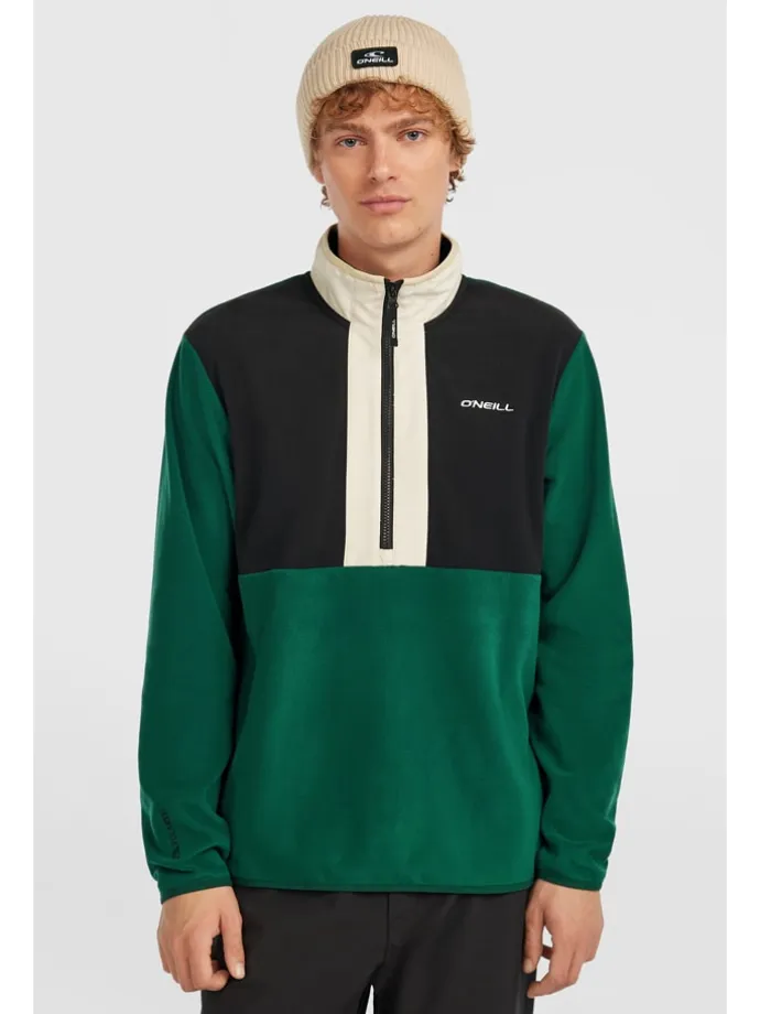 Fleecepullover in Grün/ Schwarz/ Beige