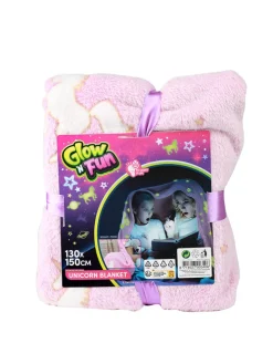 Fluoreszierende Decke "Einhorn" in Rosa - (L)130 x (B)150 cm