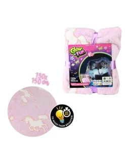 Fluoreszierende Decke "Einhorn" in Rosa - (L)130 x (B)150 cm