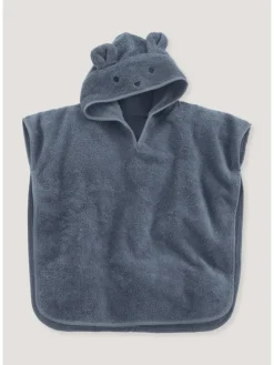 Frottee Poncho in stahlblau