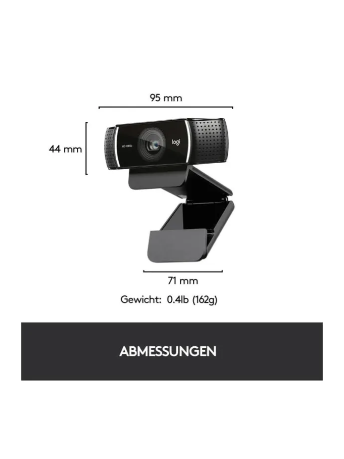 Full-HD Webcam mit 1080p/30fps - Glasobjektiv mit 78° Sichtfeld in Schwarz