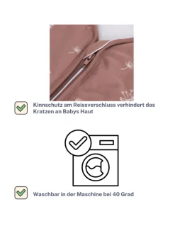 Ganzjahres-Schlafsack mit Füßen Exklusiv in Pusteblume Rosa
