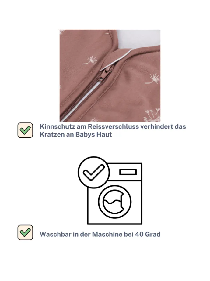 Ganzjahres-Schlafsack mit Füßen Exklusiv in Pusteblume Rosa